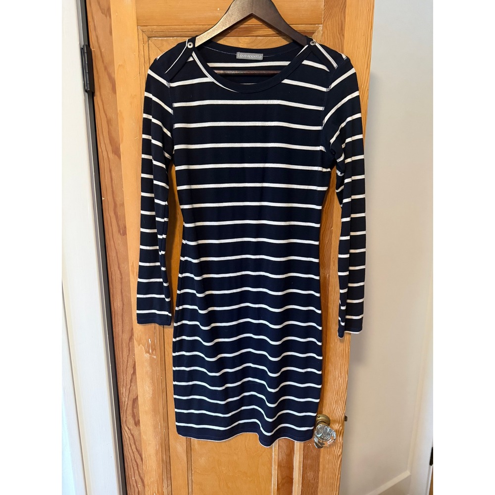 Loveappella Navy Blue White Striped Long Sleeve Bodycon Dress WS188-420 Medium
